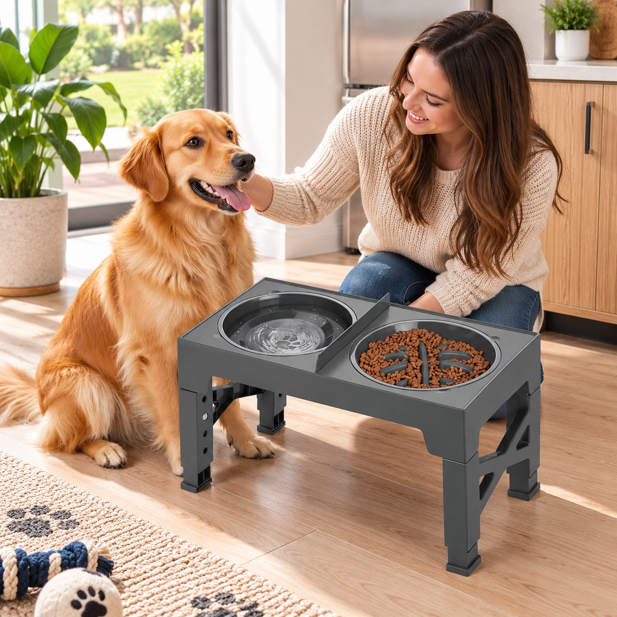 Elevated Slow Feeder Double Dog Bowl