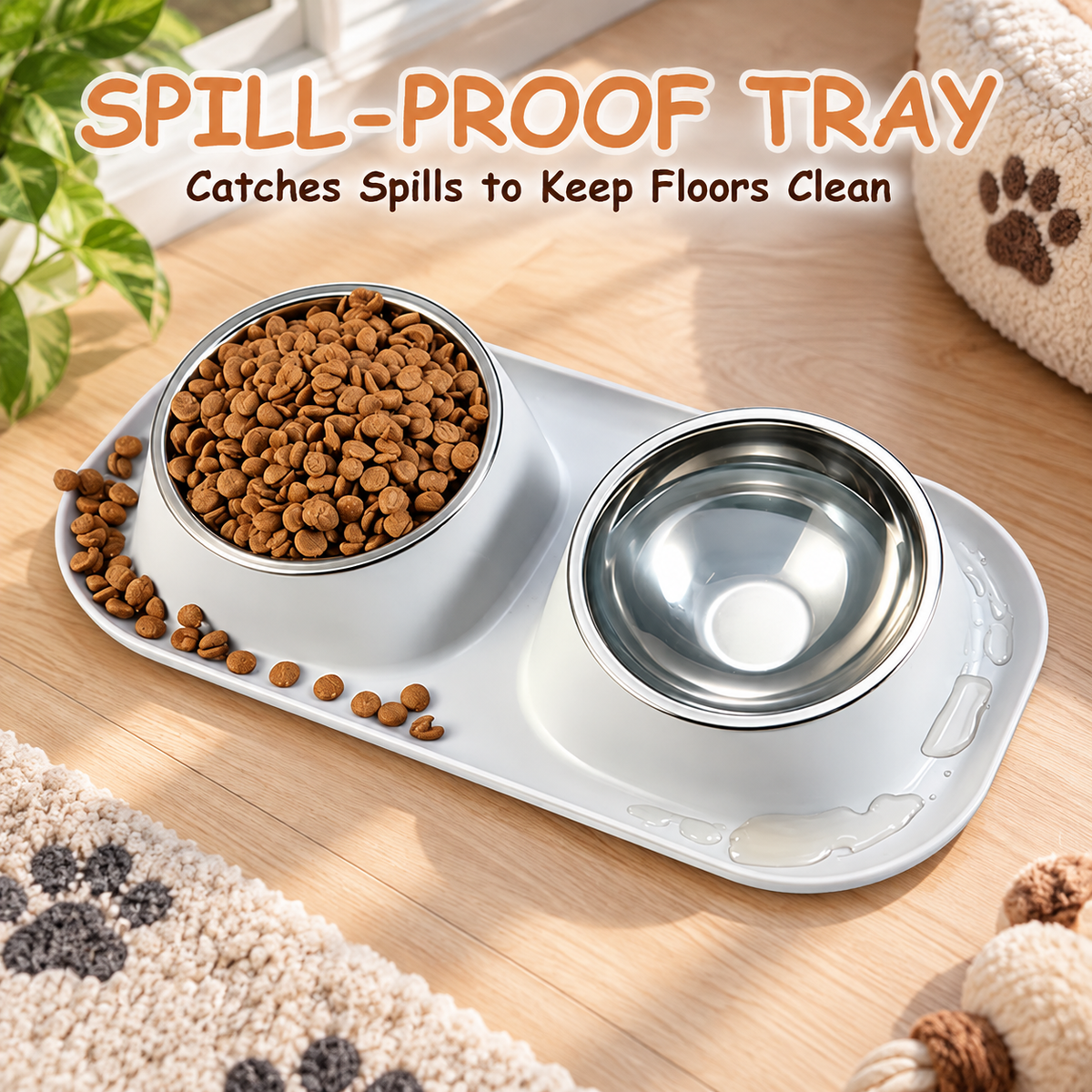 Spill-Proof Raised Double Pet Bowl Set