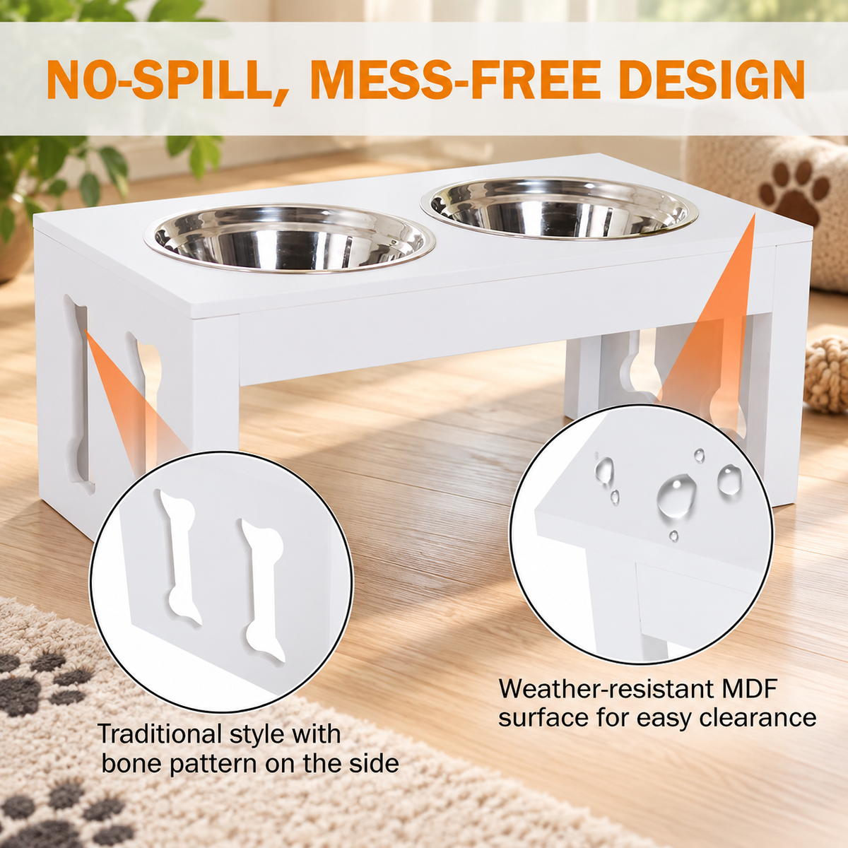 23" Wooden Elevated Double Dog Bowl Stand