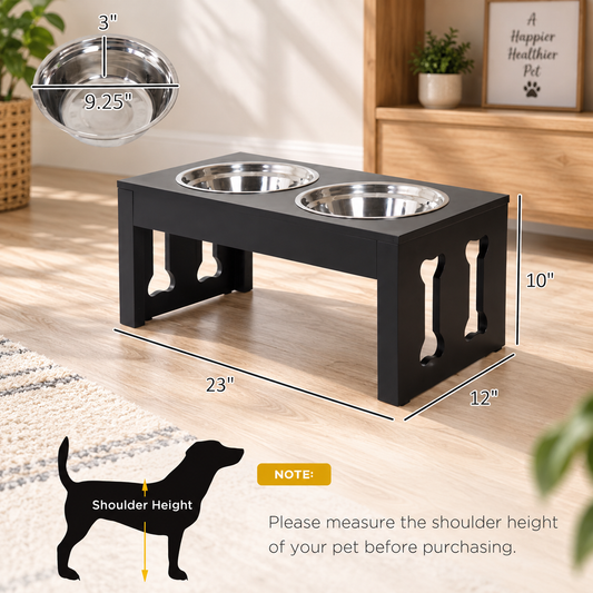 23" Wooden Elevated Double Dog Bowl Stand
