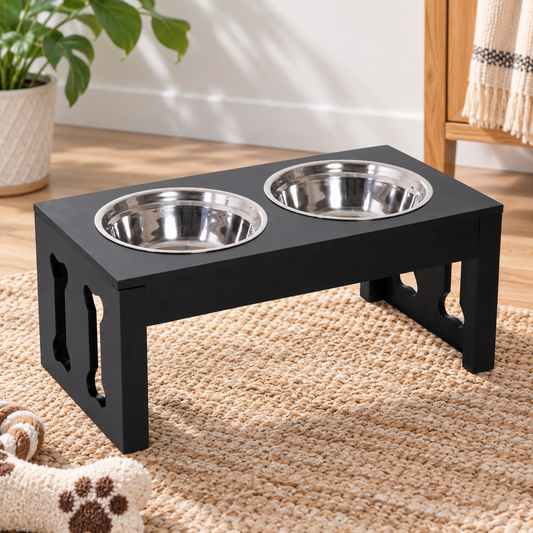 23" Wooden Elevated Double Dog Bowl Stand