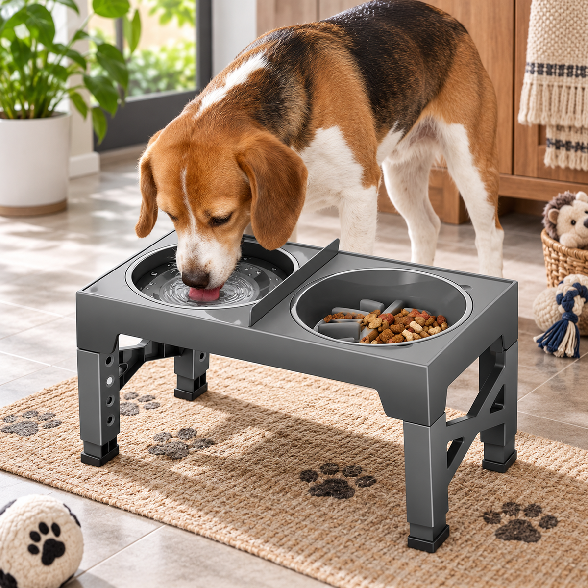 Elevated Slow Feeder Double Dog Bowl