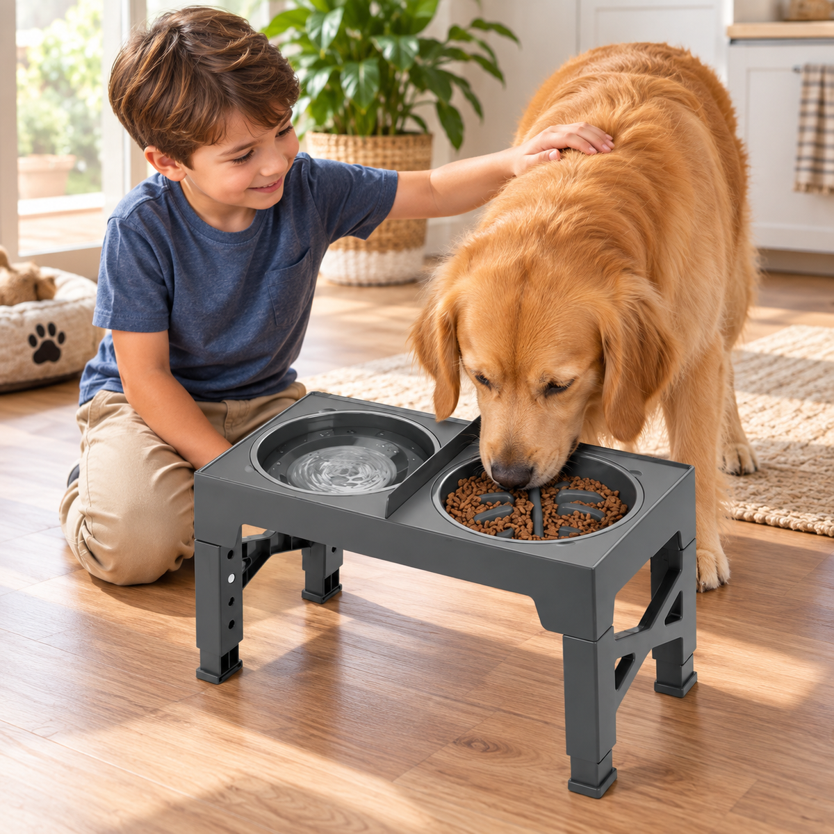 Elevated Slow Feeder Double Dog Bowl
