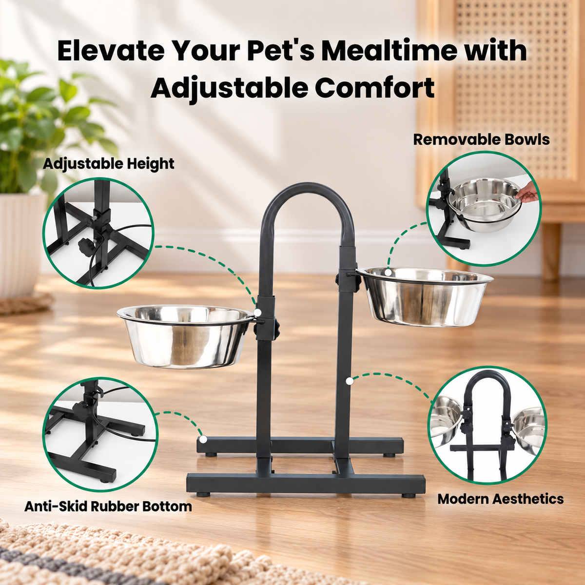 Adjustable Stainless Steel Double Pet Diner
