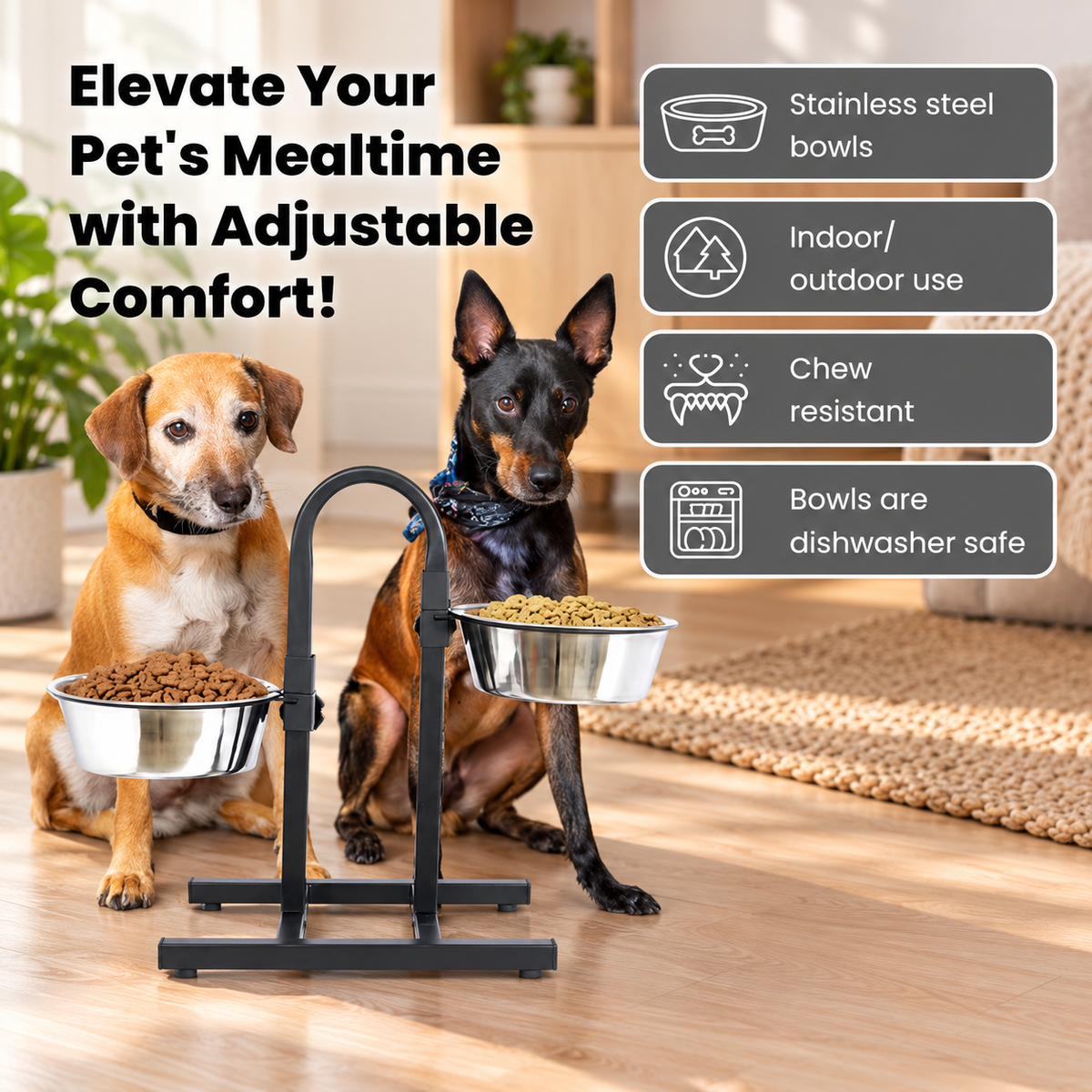 Adjustable Stainless Steel Double Pet Diner
