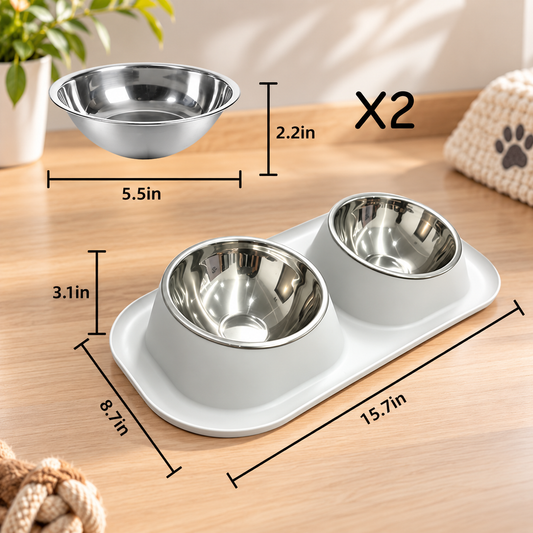 Spill-Proof Raised Double Pet Bowl Set